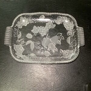 Vintage Crystal‎ Serving Dish Frosted Fruit Bunch Pattern
